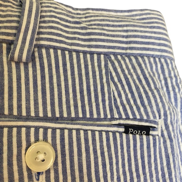 Polo Ralph Lauren Shorts Size 38 Blue Striped Seersucker Stretch Classic Fit - Picture 2 of 5